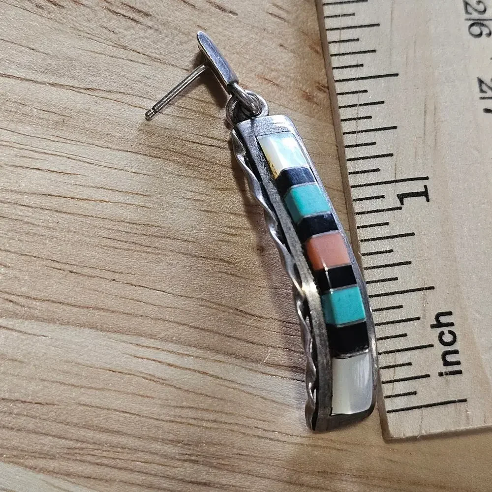 Martin & Esther Panteah Single Earring - Sterling & Turquoise, Coral, Onyx & Mop